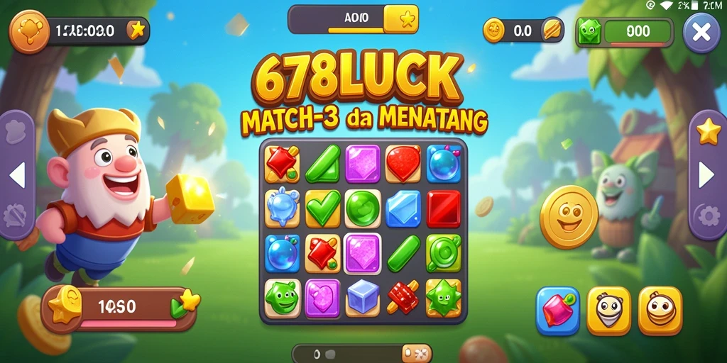 Tampilan permainan Match-3 yang penuh warna dan seru.