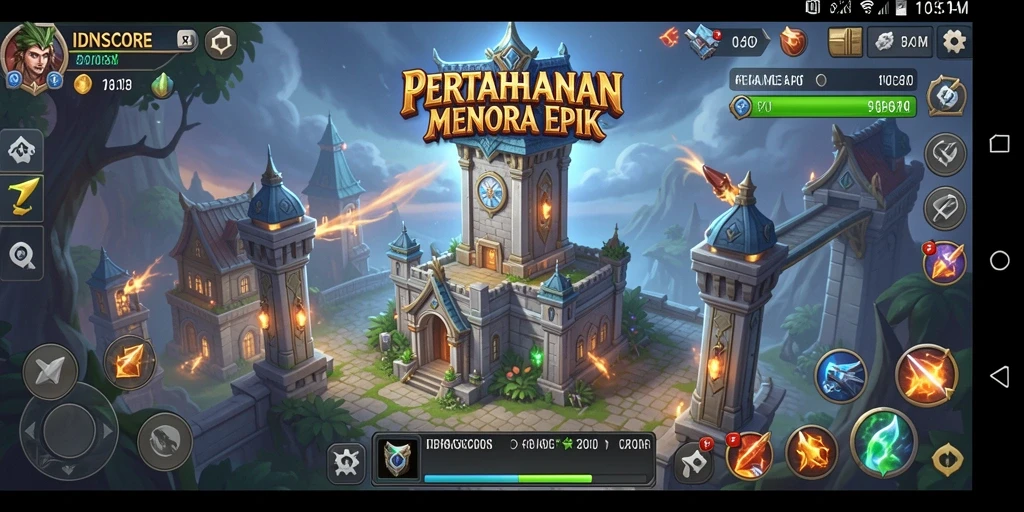Tampilan gameplay IDNSCORE yang seru dalam pertempuran Tower Defense.