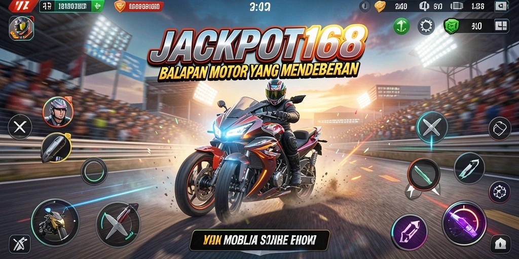 Tampilan gameplay seru dari JACKPOT168 dengan balapan motor yang mendebarkan.