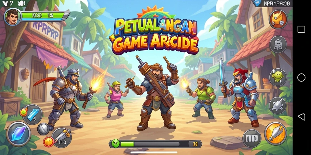 Tampilan permainan Arcade yang penuh warna dan menarik.